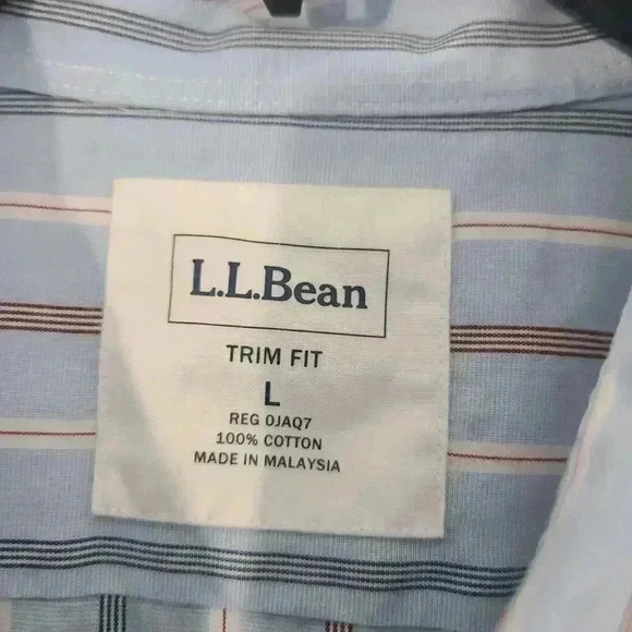 L.L.Bean Mens Blue Stripe Long Sleeve Button Down Shirt Trim Fit Size Large - Picture 2 of 7